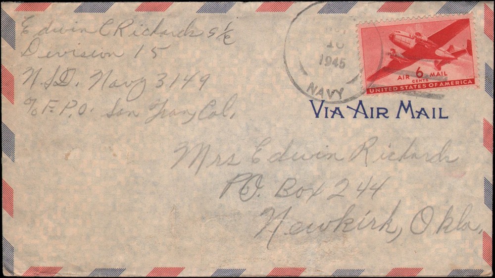 Navy 3149 to Newkirk OK, 1945