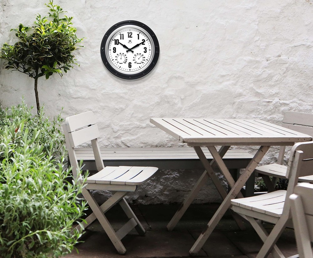 Infinity Instruments Forecaster Indoor/Outdoor Wall Clock, Thermometer, Hygro...