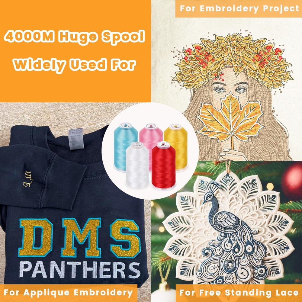 Embroidery Machine Thread 4000M, Polyester 40WT, White