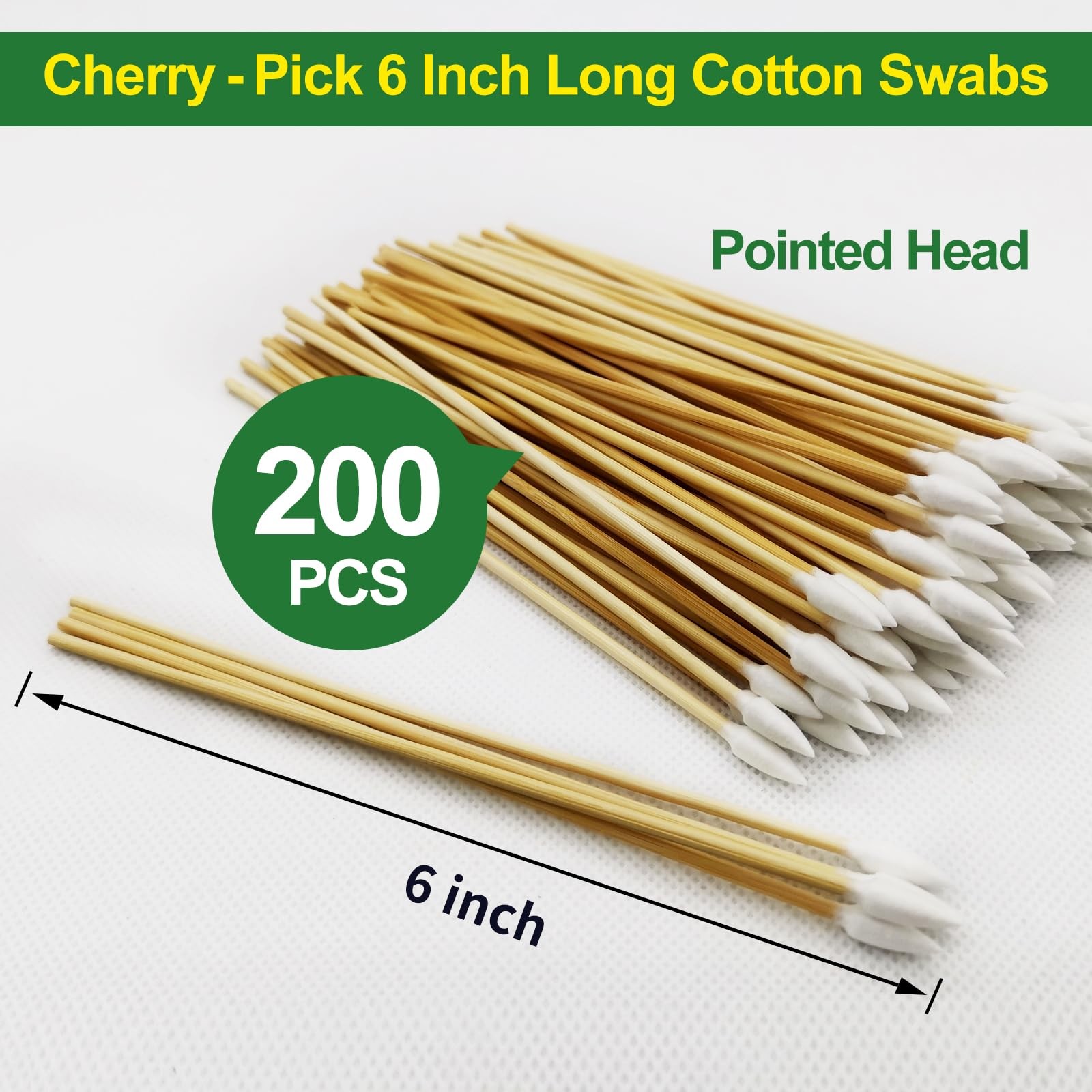 200PCS Pointed Cotton Swabs 6in Strong Bamboo Sticks Biodegradable Cotton Tips