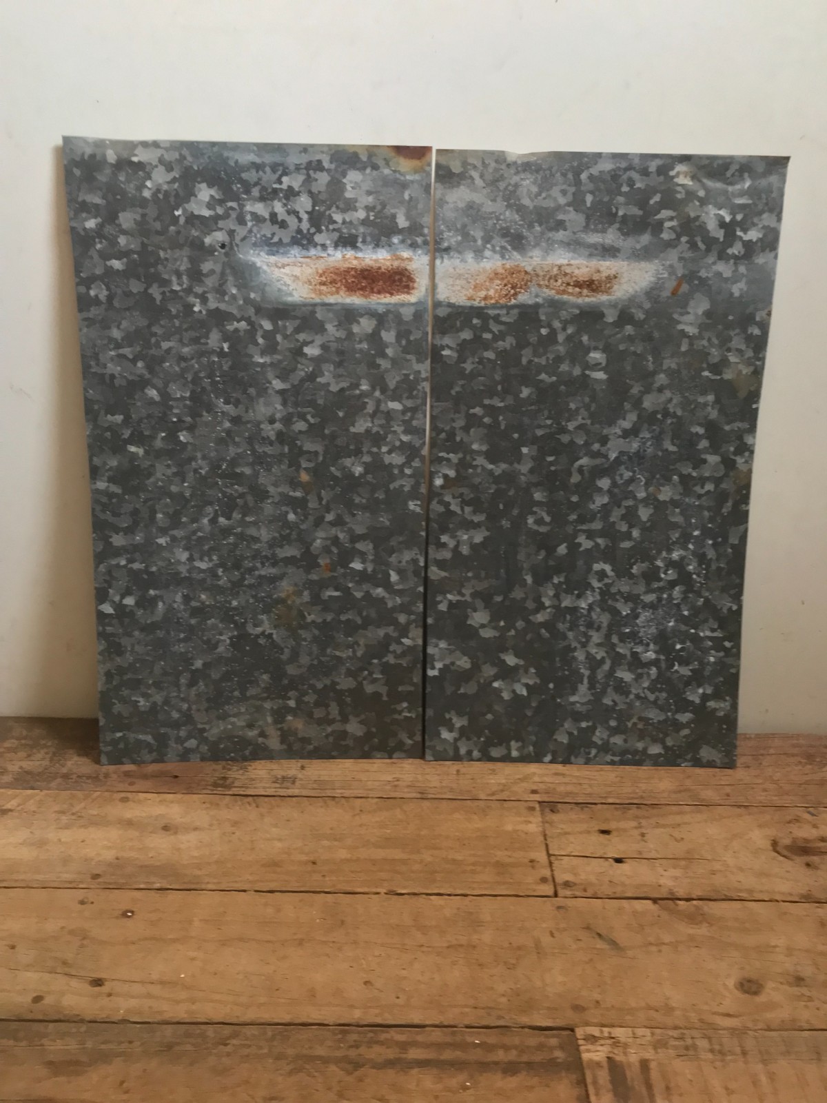 2 Galvanized Sheet Metal Gray/Silver & White Patina Rusty Back Side 18 1/2