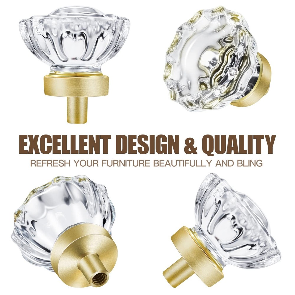 8 Pack Satin Brass Knobs and Pulls for Cabinet, Crystal Gold Cabinet Hardware...