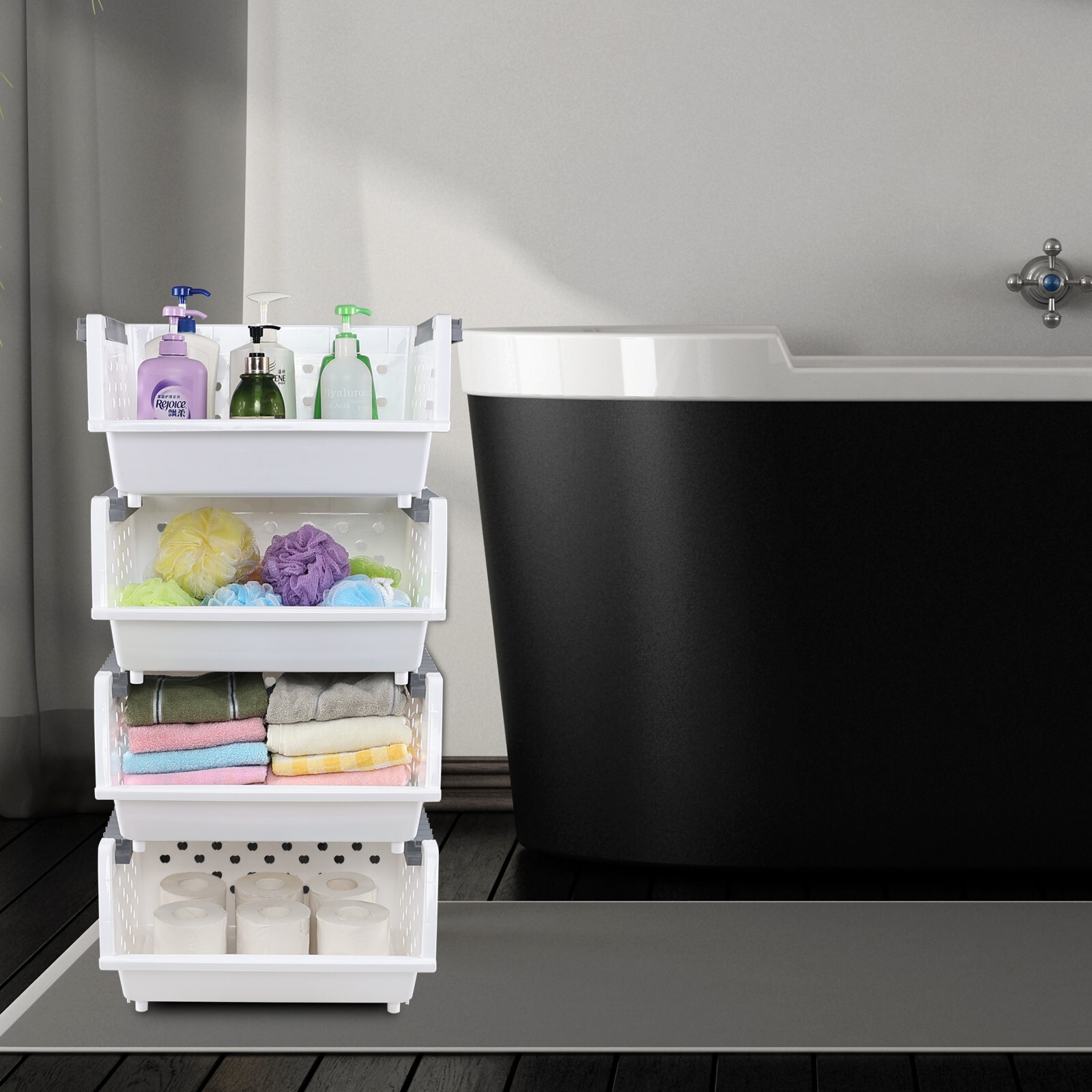 Cand Stackable Plastic Bins - 4 Packs White Large Plastic Stackable Storage Bins