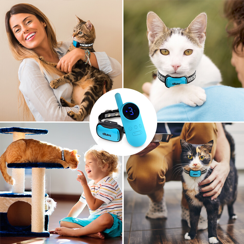eXuby - Cat Shock Collar w/Remote - Sound, Vibrate & Shock Mode - Teal Remote