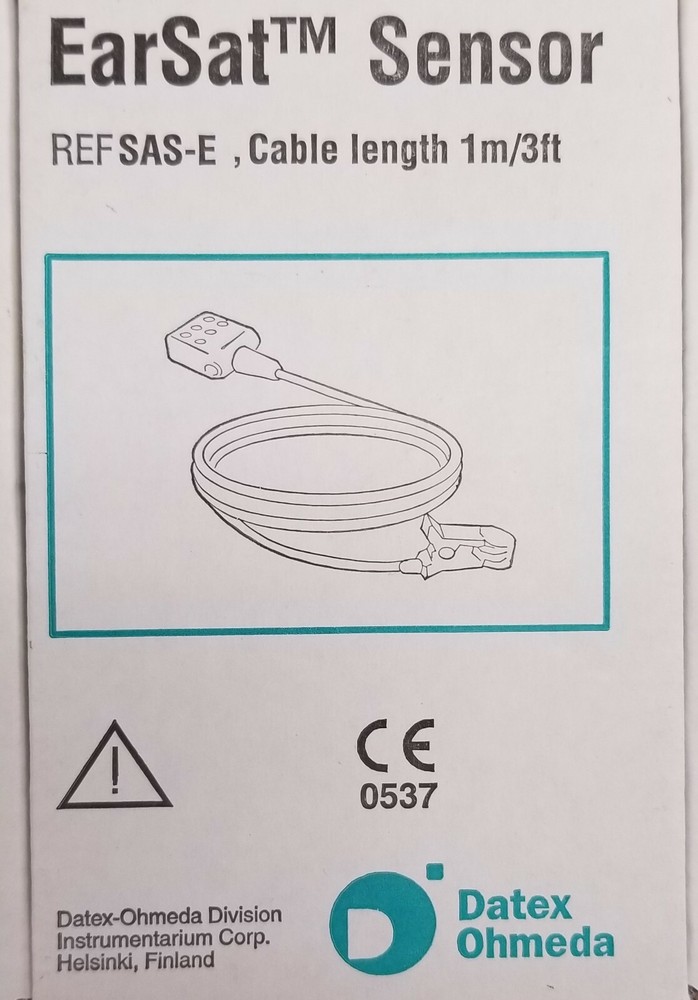 (N) Datex Ohmeda / EarSat Sensor  ref: SAS-E  / Cable length 1m/3ft   (C19)