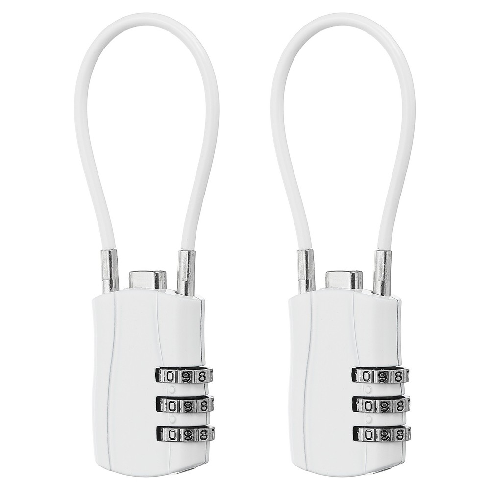 2 Pcs 3 Digit Luggage Cable Combination Lock with 5" Long Cable, White