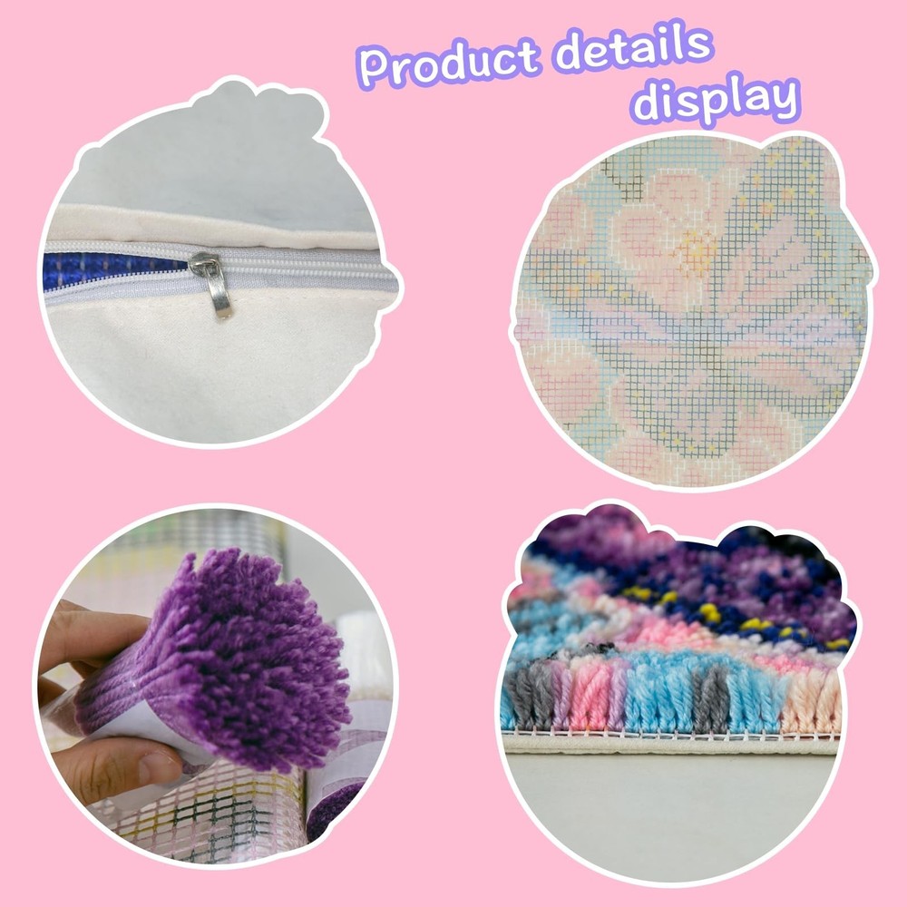 LAPATAIN Latch Hook Kits for DIY Throw Pillow Cover,Flower Pattern Needlework...
