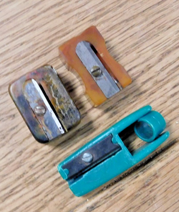 Three Vintage Pencil Sharpeners Two Bakelite & One Rare Plastic Sharpener.