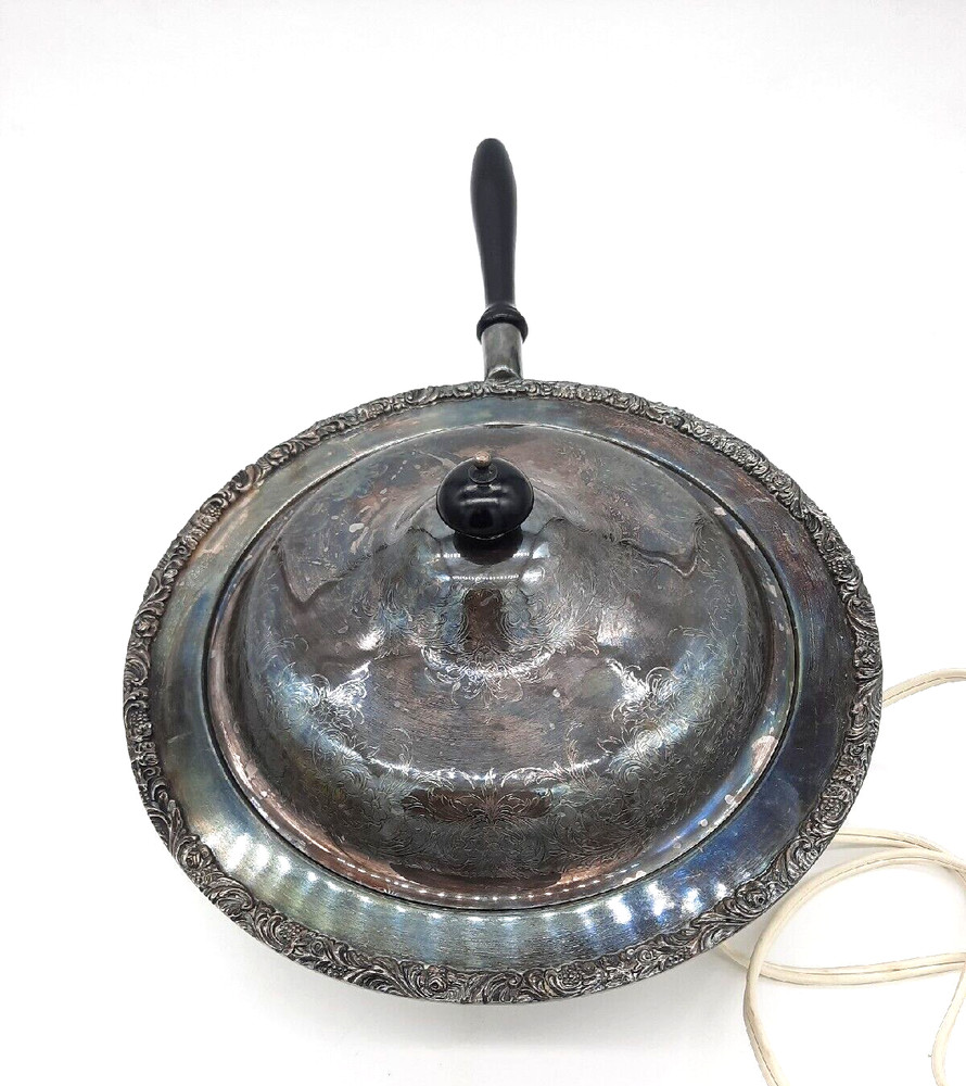 Vtg Webster Wilcox Electric Silverplate Footed Covered Warming Buffet Server