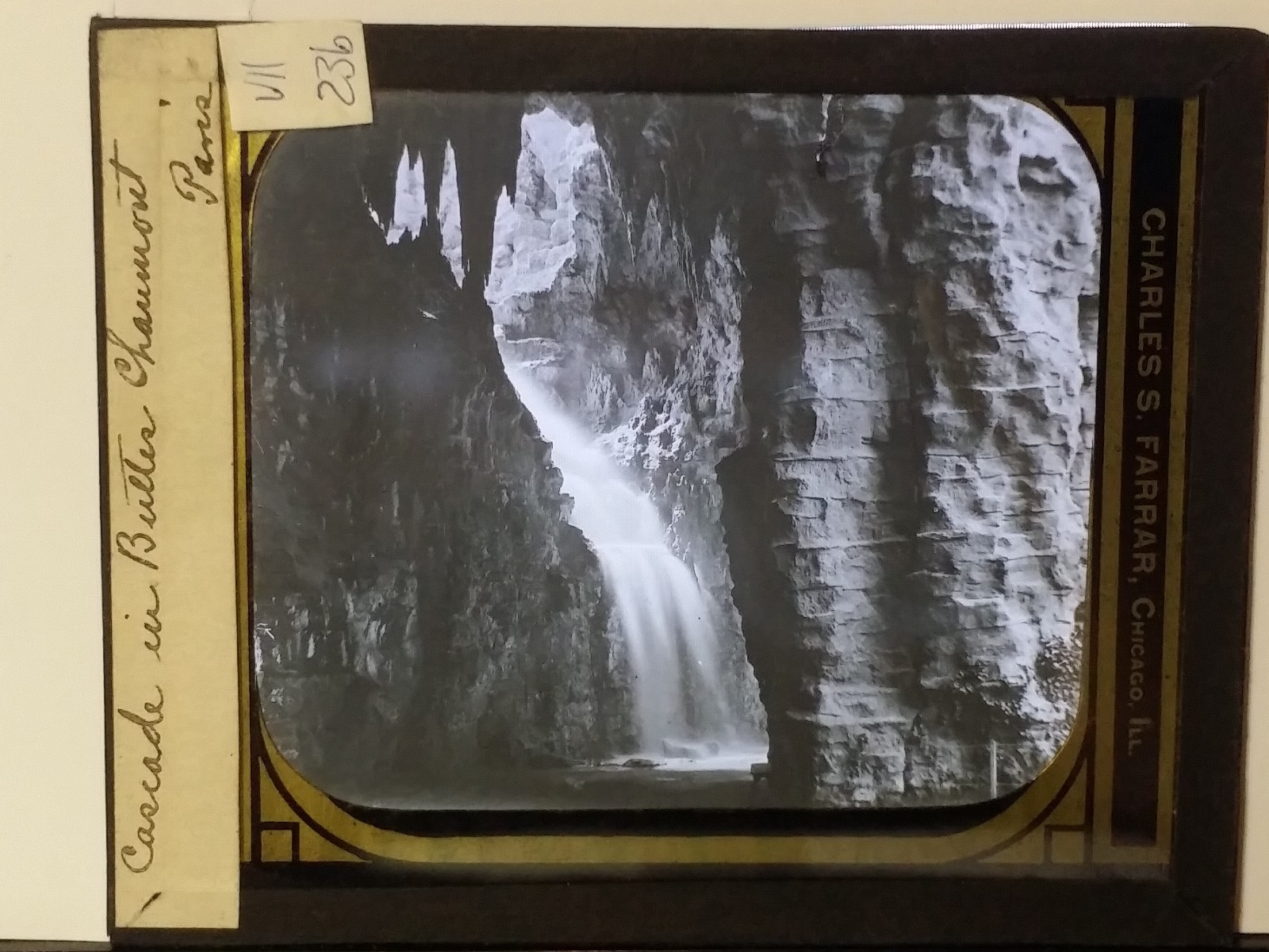 Cascade in Parc des Buttes Chaumont, Paris, France, Magic Lantern Glass Slide
