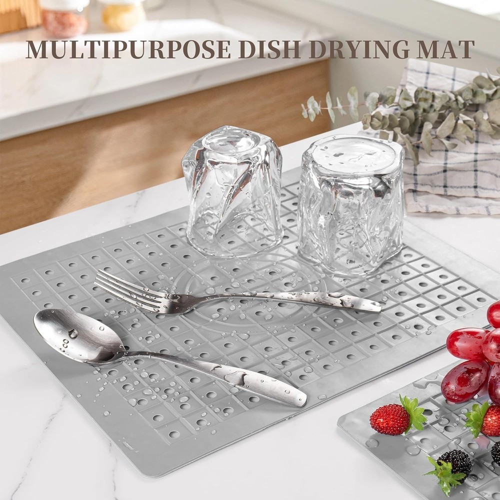 Kitchen Sink Mat, 12" x 10" Rectangular Sink Protector Pad, Fast-Draining Gri...