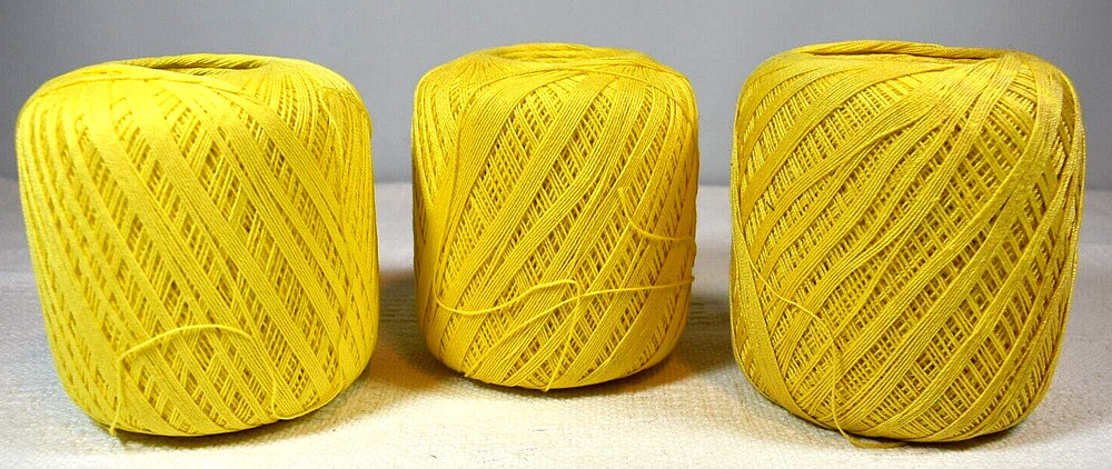 Bright Lemon Yellow Crochet / Bedspread Thread- 3 Spools, UNKNOWN Brand & Length