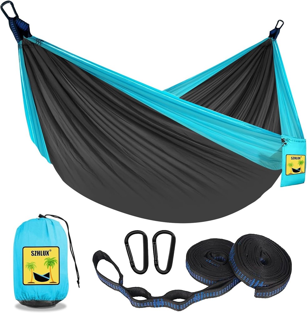 Camping Hammock Double & Single Portable Hammocks W/ 2 Tree Straps & Attached