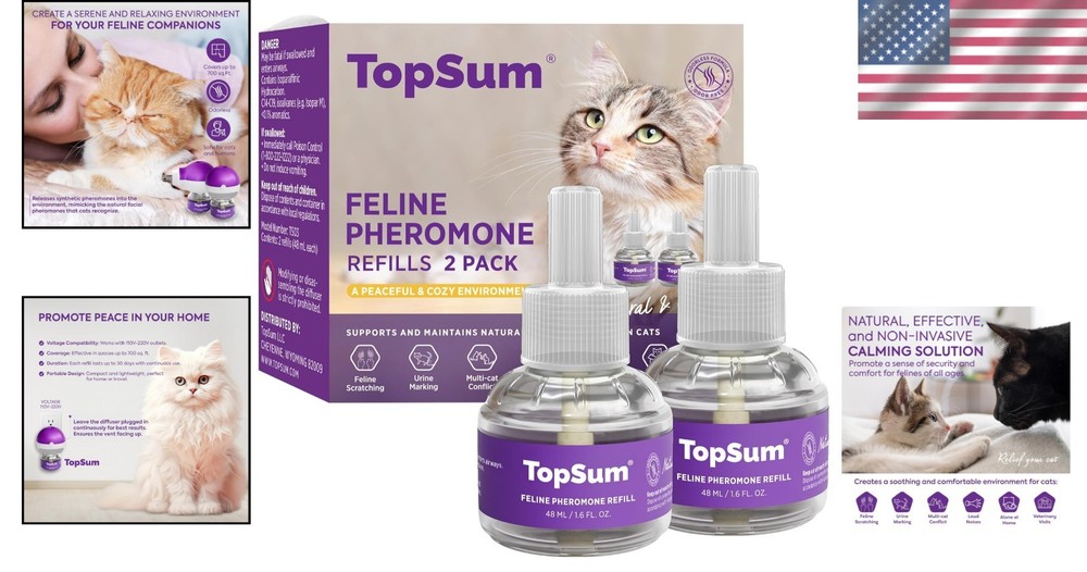 Calming Cat Pheromone Diffuser Refills - 30-Day Each, 2 Pack for Stress Relief