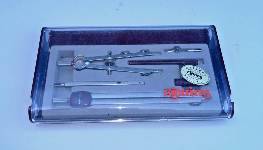 Vintage rOtring Compass Divider Set  Technical Drawing Mathematical in Case 1980
