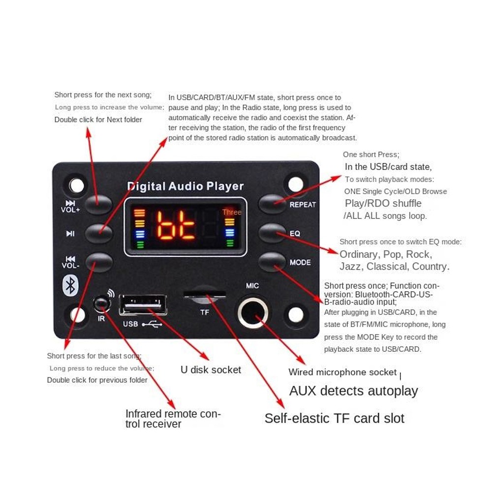 D136BT Bluetooth MP3 Player Speaker MP3 Module Decoder Board With Microphone