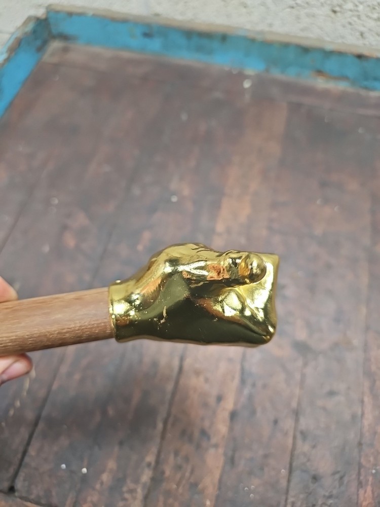 H32- Crafted 2 lb brass figural THUMBS Up Hammer