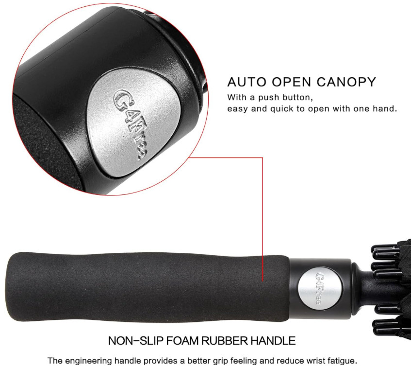 Oversize Windproof Automatic-Open Golf Umbrella, Double Canopy Design