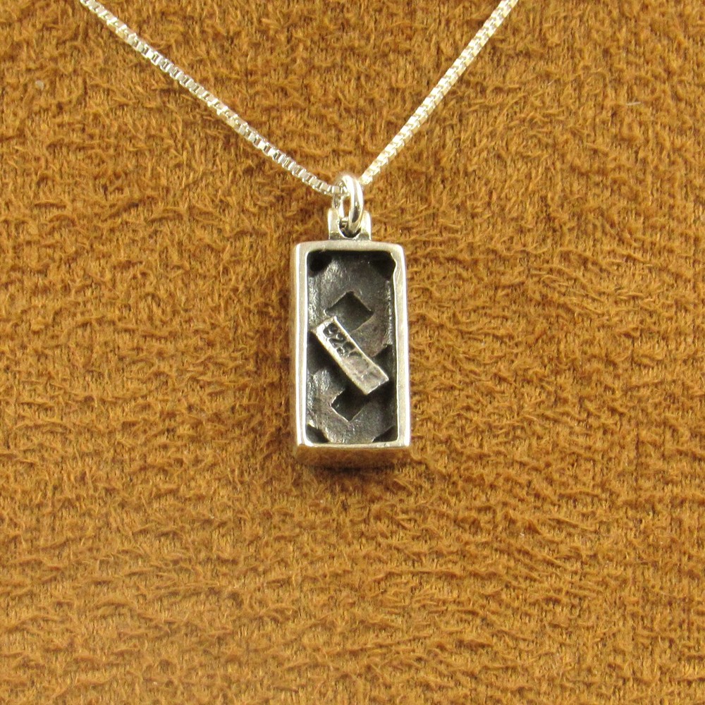 Sterling Silver Rectangle Block Turquoise Pendant Necklace