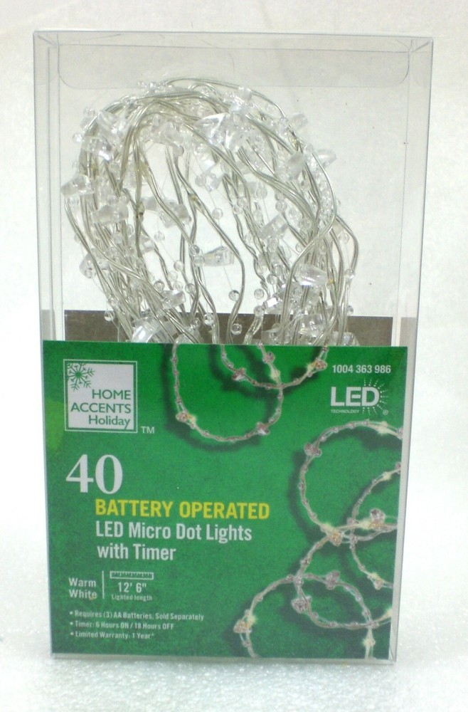 Home Accents 12.6ft 40 LED Micro Dot String Light Warm White Battery Operated