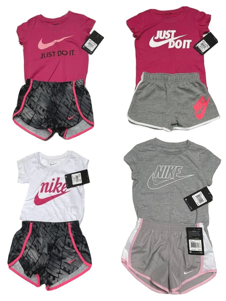 NWT NIKE or DRI FIT NIKE Baby/Toddler Girls 2-Piece Short Set Sizes 12 Months-4T