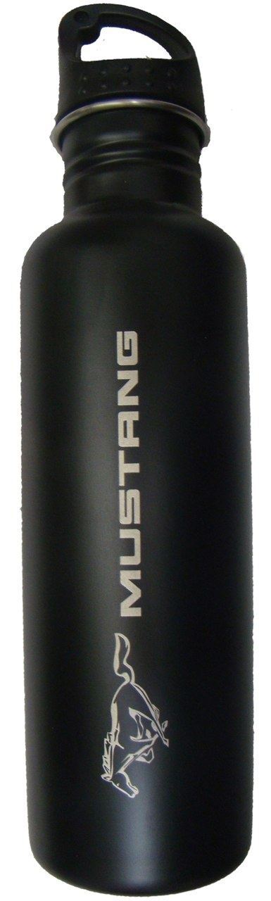 Mustang Stainless Steel Water Bottle - Black - Sleek Design & Laser Etched Logo