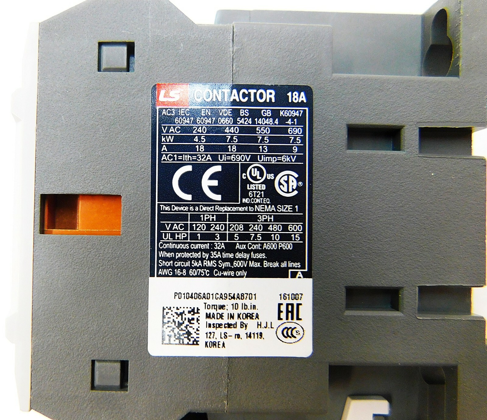 Motor Starter LSis 5 HP @ 480V 7-10 Amp Overload 120 Volt Coil Nema Size 1