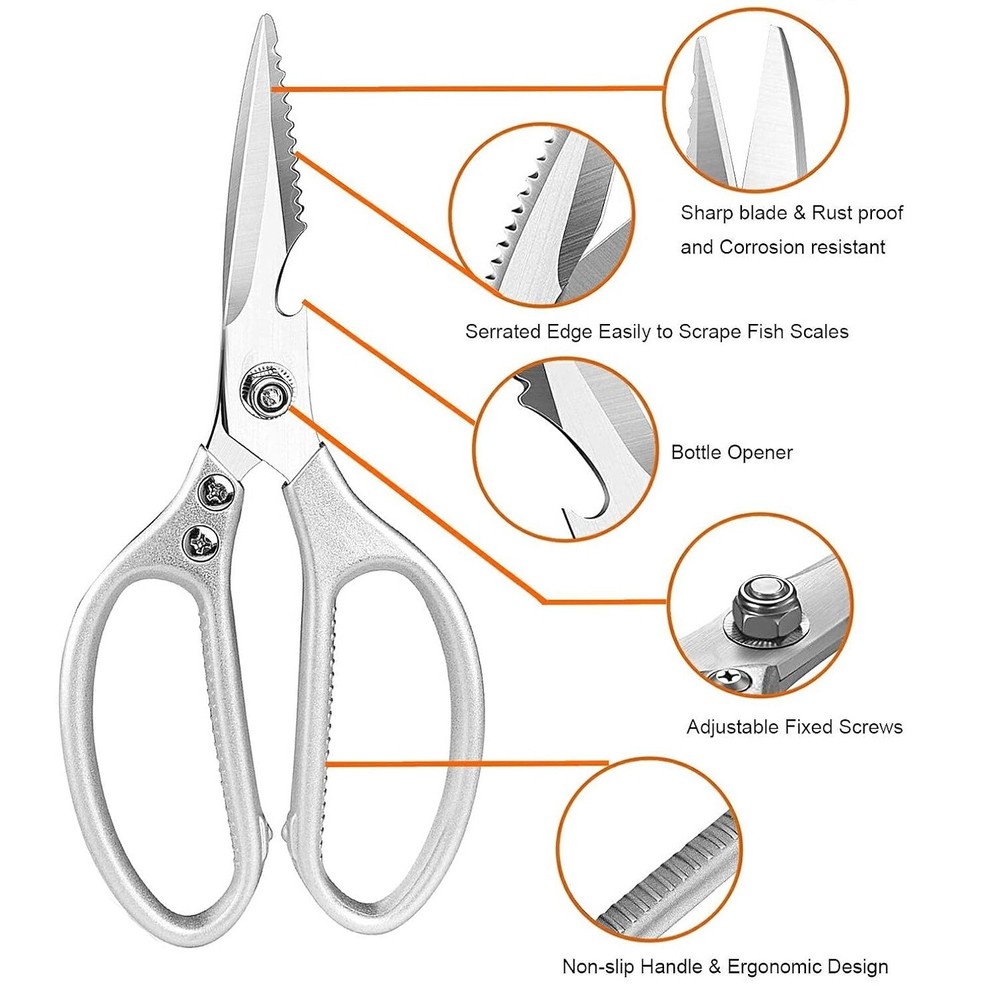 Kitchen Scissors Multifunctional Meat Fish Bone Cutting Shears Bottle Opener NEW