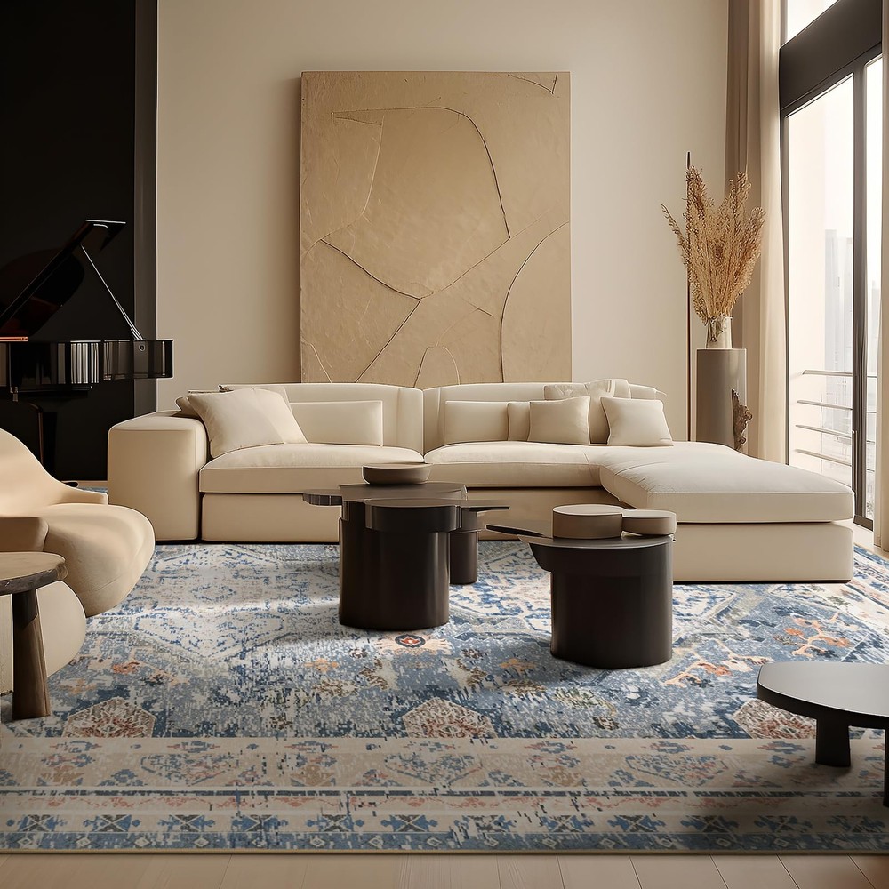 Phantoscope Washable Area Rug 6'x9' 6' x 9' (Rectangular), Dusty Blue/Multi