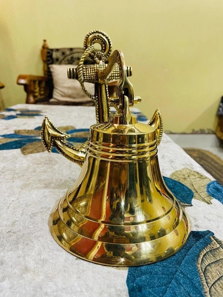 Solid Brass Ship Bell Hanging Nautical Door Bell With Wall Mounted Bracket