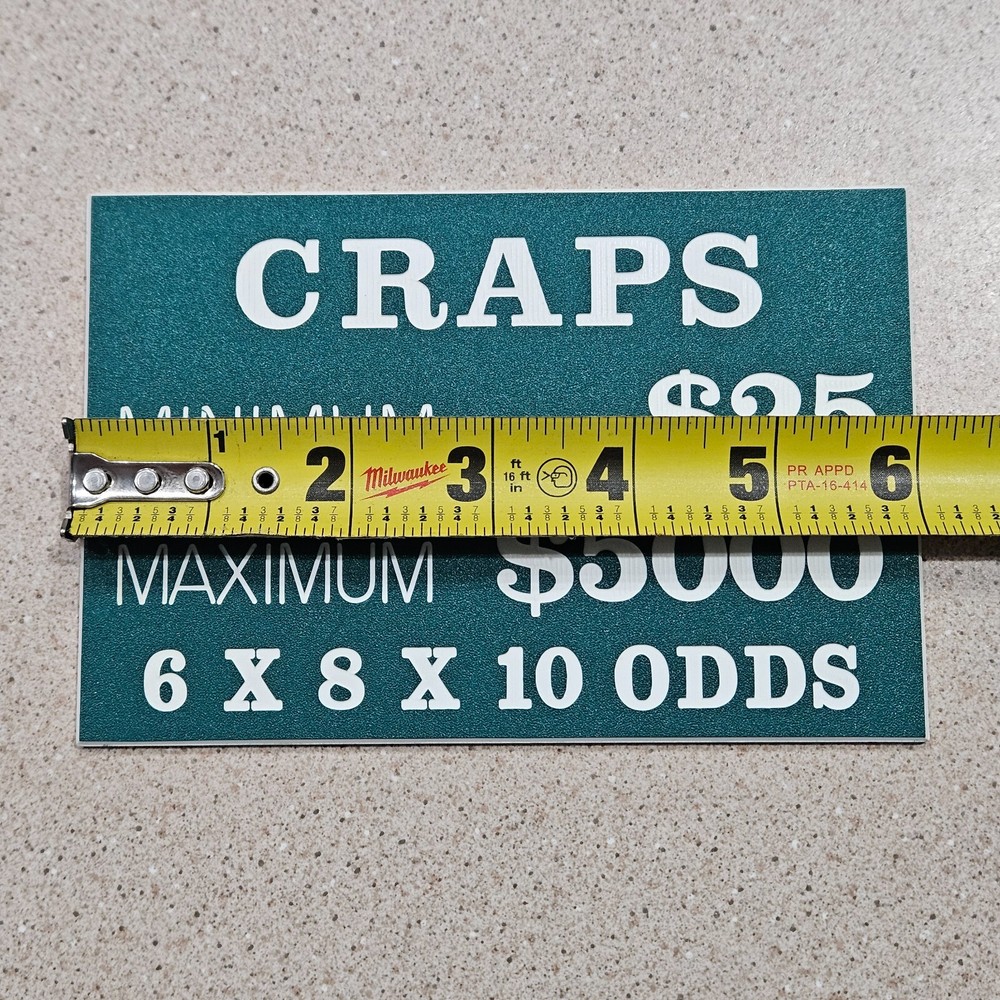 Vintage Craps Green Table Minimum Maximum Rules Plastic Casino Table Sign Plaque