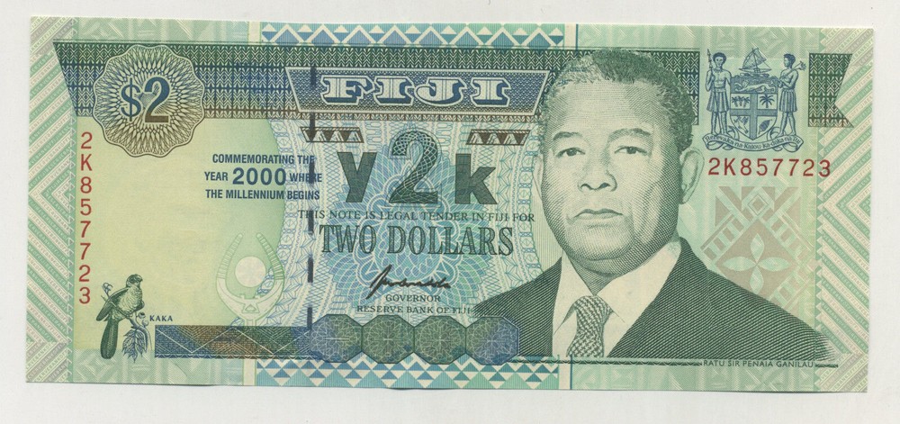 Fiji 2 Dollars 2000 Pick 102 UNC Uncirculated Banknote