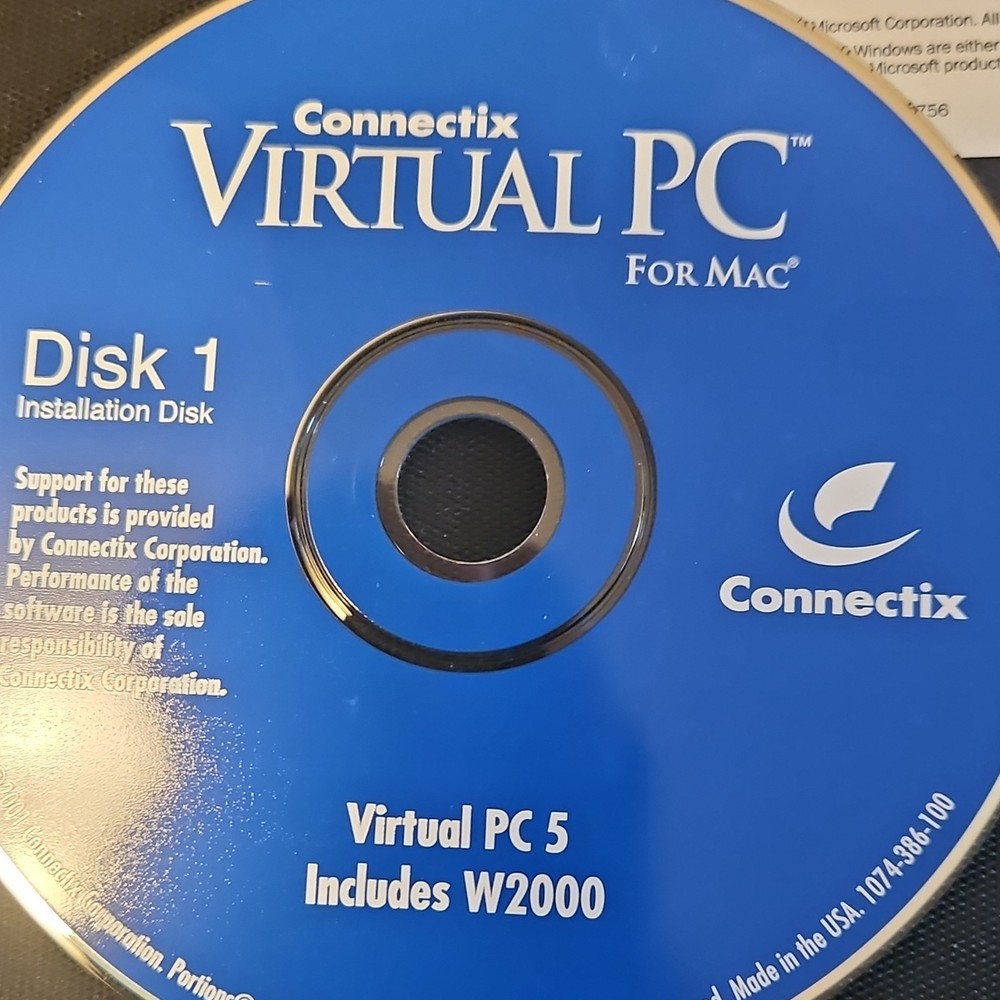 Connectix Virtual PC 5 For Mac Operating System CDs Includes Windows 2000