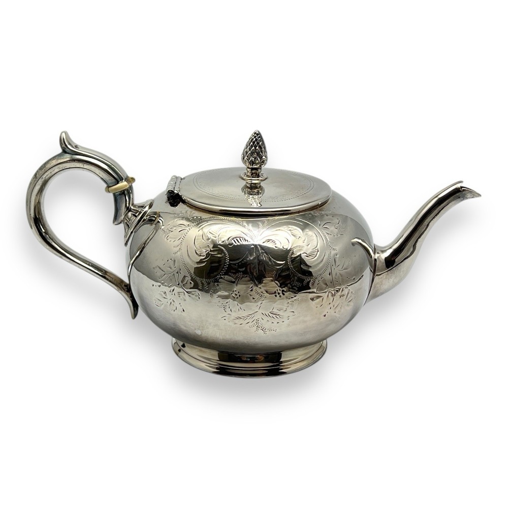 Silverplate Teapot Etched Floral Design