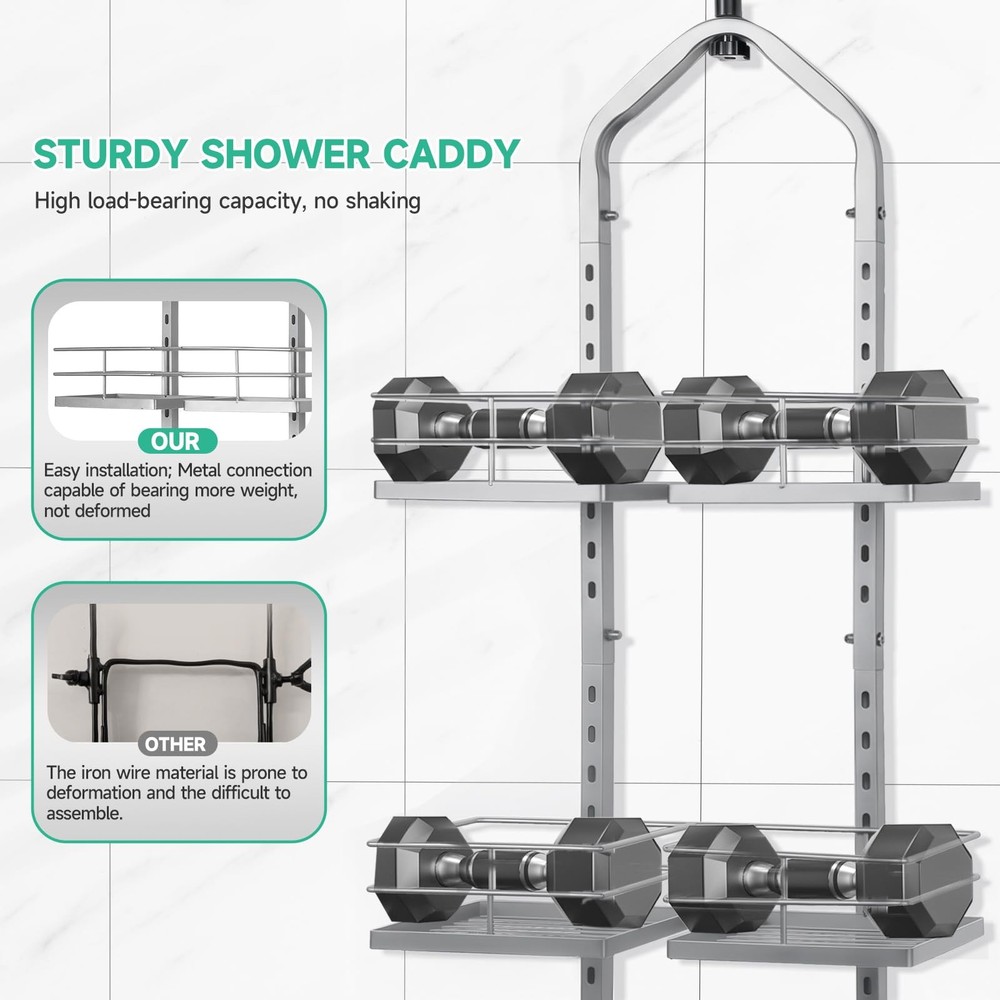 Shower Caddy Hanging for Handheld Showerheads Adjustable Height Extra Long Ba...