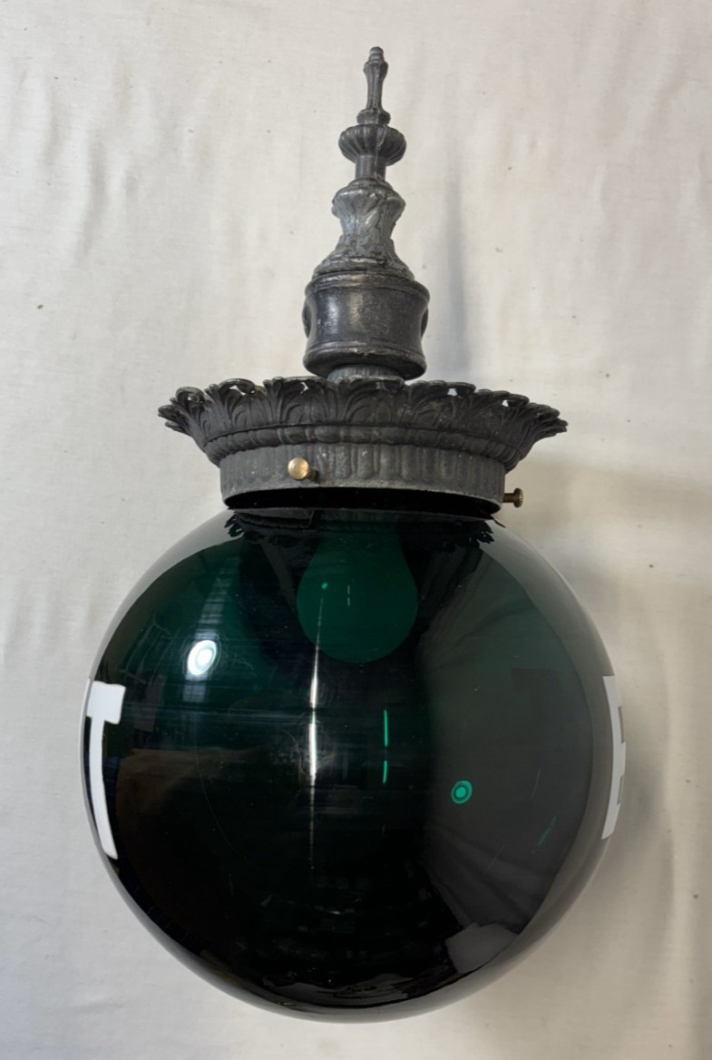 Exit Glass Light Shade Globe Vtg Wall Sconce Green Art Glass USA #L47