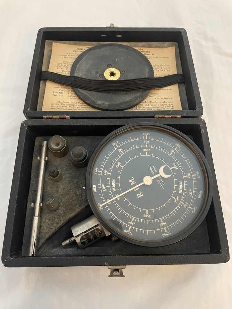Antique Jones Motrola Multiple Range Hand Tachometer with case