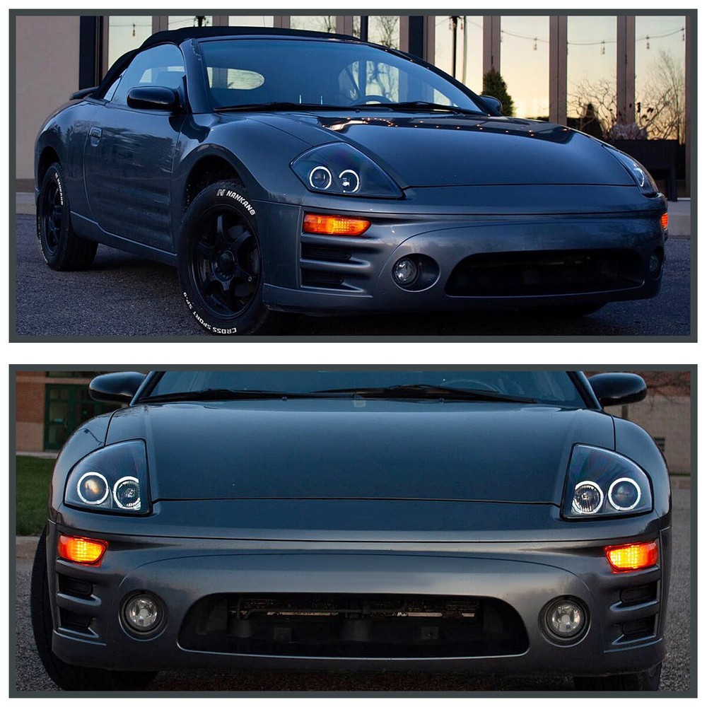Black Fits 2000-2005 Mitsubishi Eclipse LED Halo Projector Headlights Left+Right