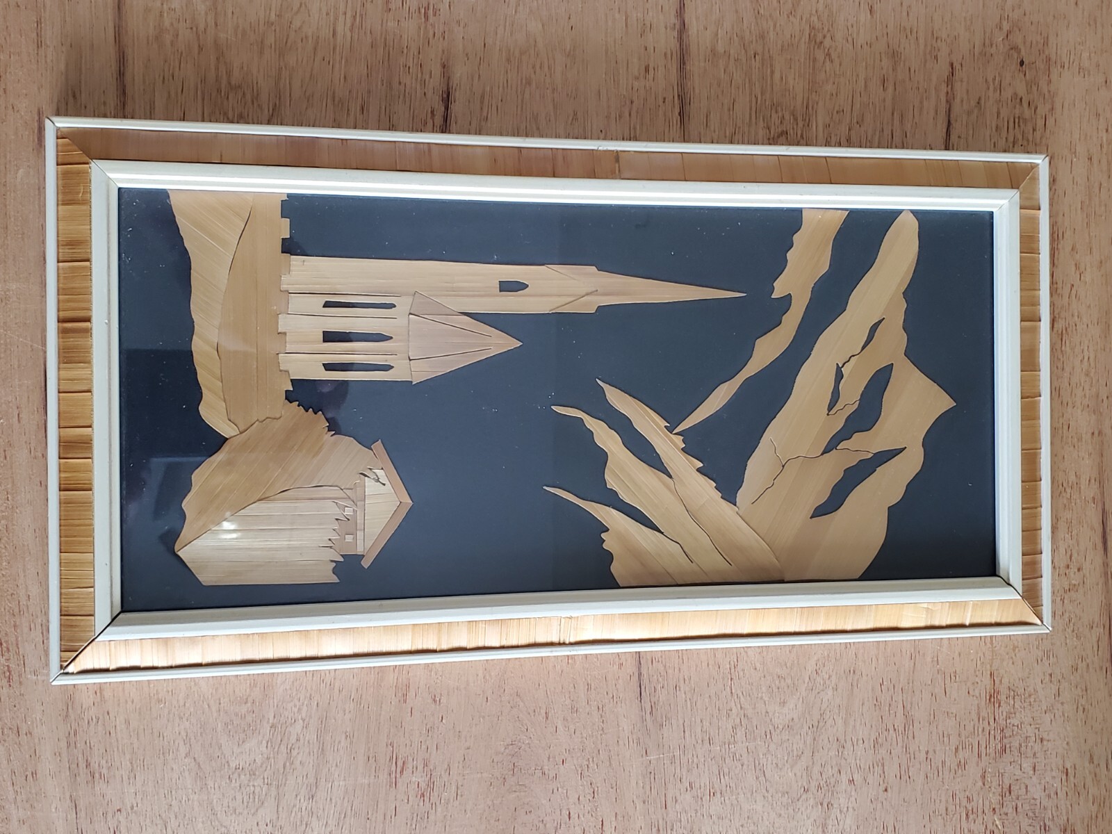 Mountain Scene Church Wall Art Hanging Decor Unsure Unusual Vintage Bamboo Inlay