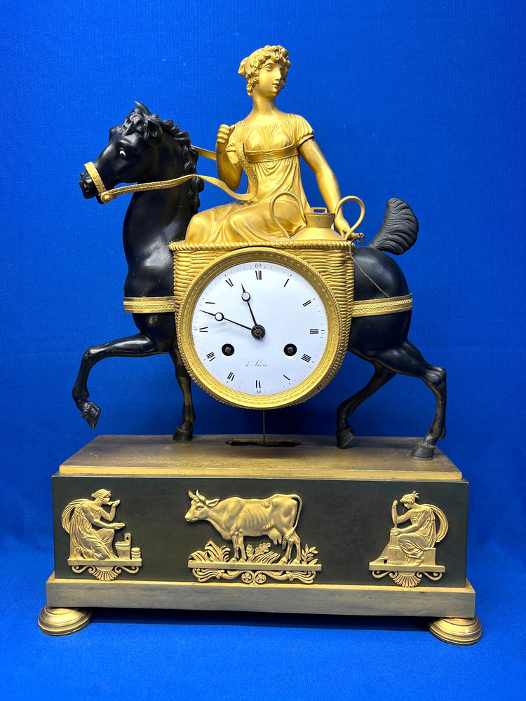 Rare Antique French Milk Maid Silk Thread Mantel Clock *
