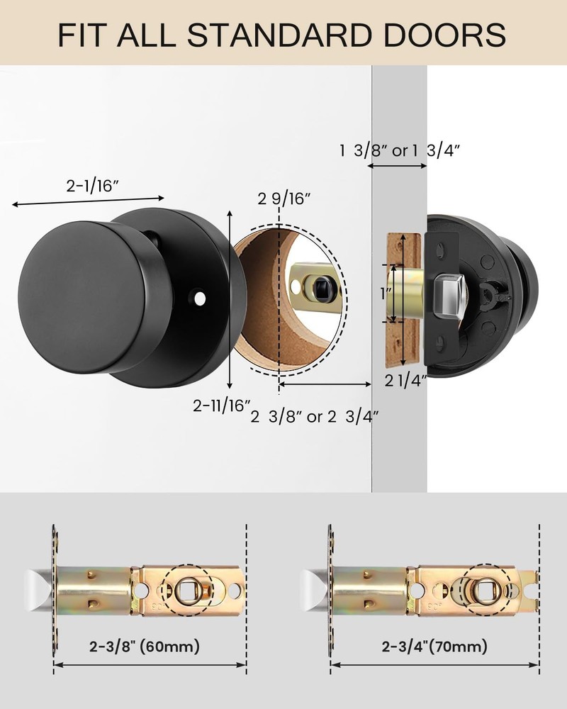 Haidms 6 Pack Matte Black Door Knobs Privacy for Bedroom 6 Pack,