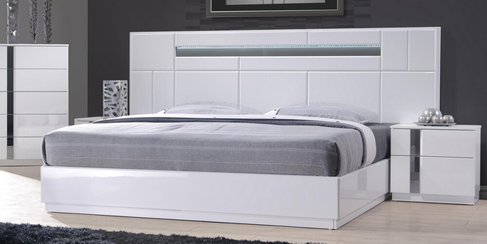 Palermo 5PC Bedroom Set White Lacquer & Chrome