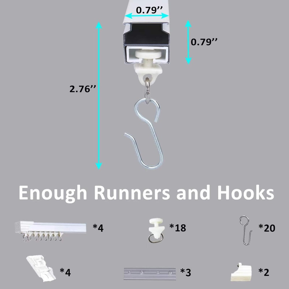 6ft Ceiling Track for Curtains, Never Rust & Enough Rollers and Hooks & Slide...