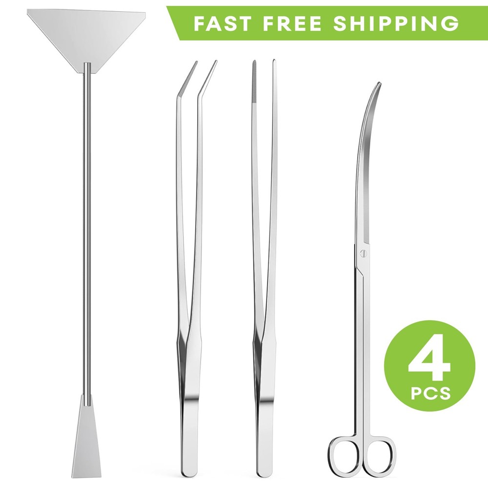 4Pcs Aquascaping Tools Kit Long Strong Aquarium Tweezers Scissors Algae Scraper