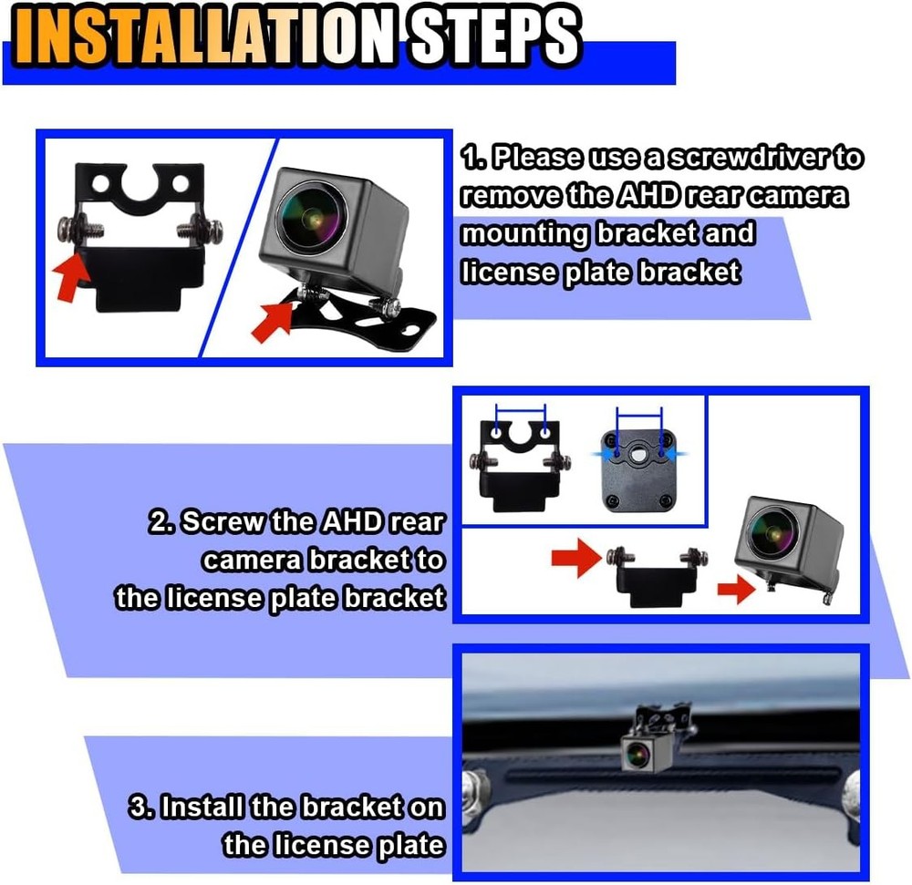 Reverse Rear Camera License Plate Bracket, Installation Holder for Black