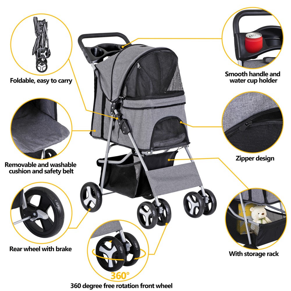 Pet Stroller for Medium Small Dogs Foldable 4 Wheels Dog Strollers Lightweight