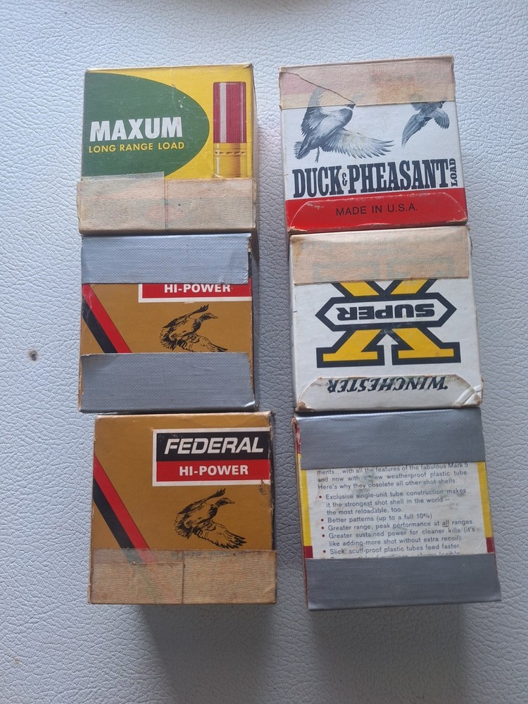 (6) VINTAGE Shotshell boxes, EMPTY, 12 ga., FREE FREIGHT