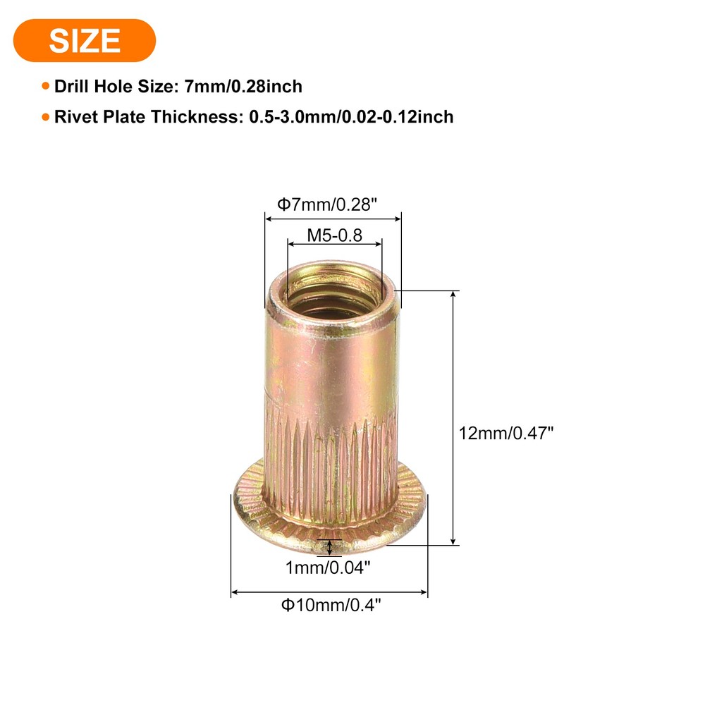 200Pcs Rivet Nuts Flat Head, M5 Carbon Steel Thread