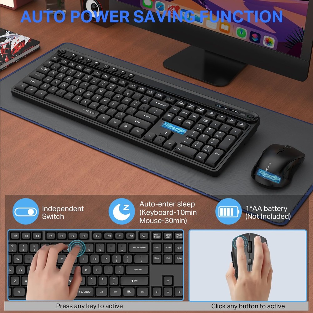 Wireless Keyboard and Mouse Combo, EYOOSO FullSized Computer Wireless Keyboar...