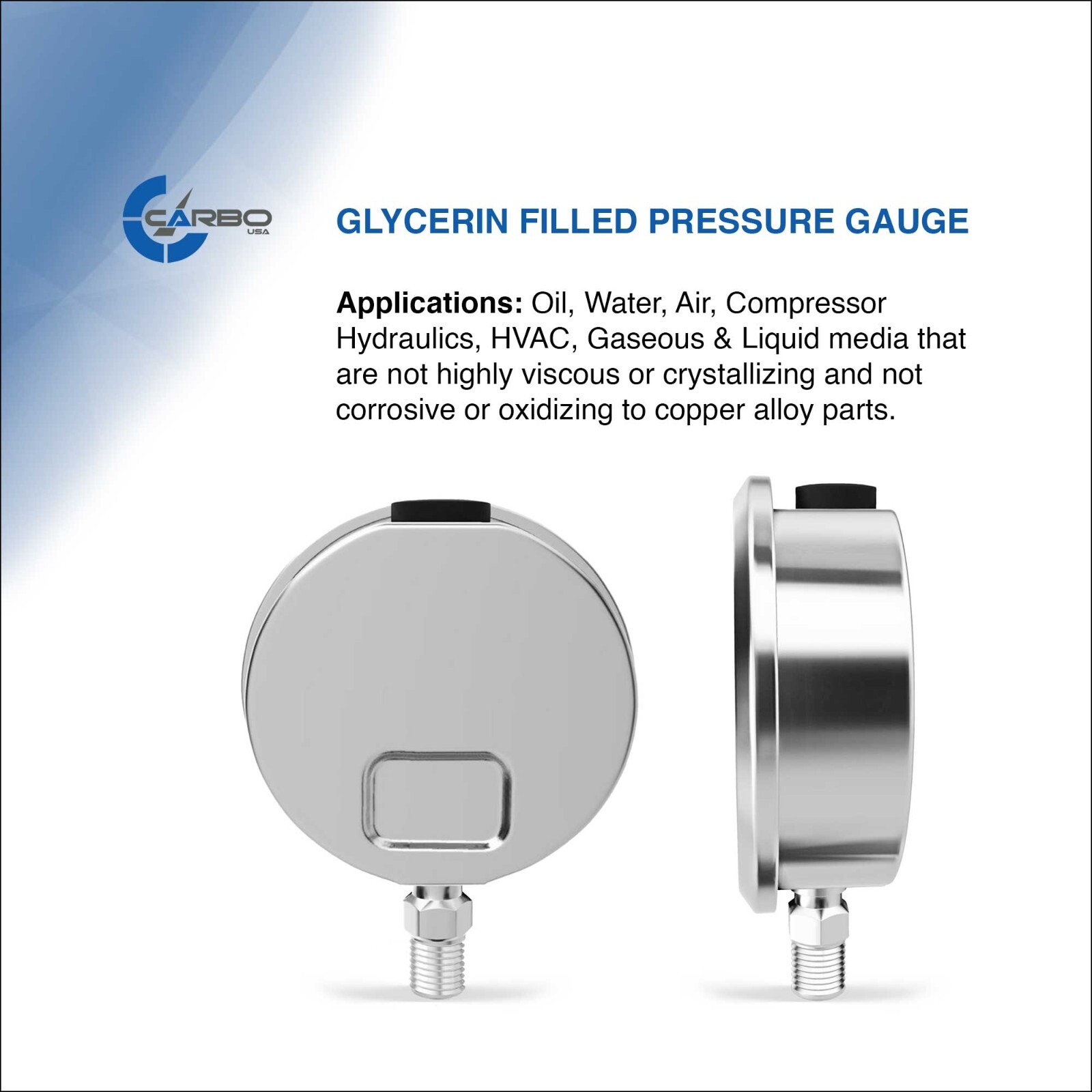 2-1/2" Pressure Gauge, Stainless Steel Case, Liquid Filled, Lower Mnt 3000 PSI